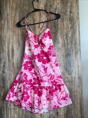 Girls' Pink Floral Sundress with Ruffle Hem